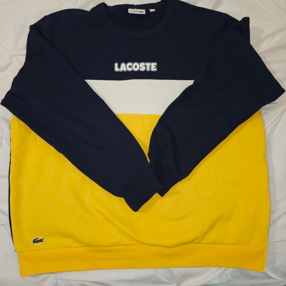 Lacoste Sport Sweatshirt Mens XXL Navy White Yellow Excellent Crewneck